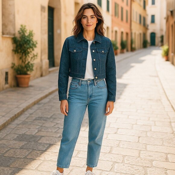 Rhinestone Covered Sparkle Denim CROP Jacket**GLAM - Picture 3 of 10